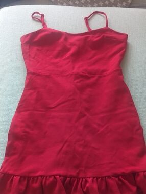 Red Spaghetti-Strap Mini Dress with Ruffle Hemline